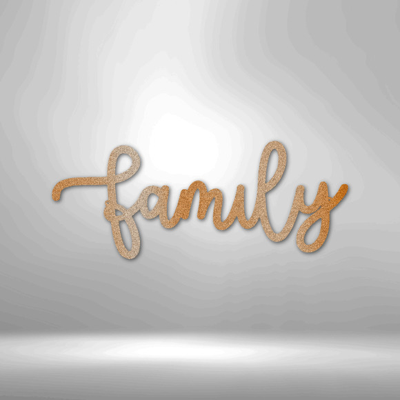 Family Script Steel Sign Laser Cut Powder Coated Home & Office Metal Wall Decor